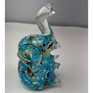 Hand-Blown Murano Glass Elephant Figurine 4 Millefiori Design Blue & Multicolor